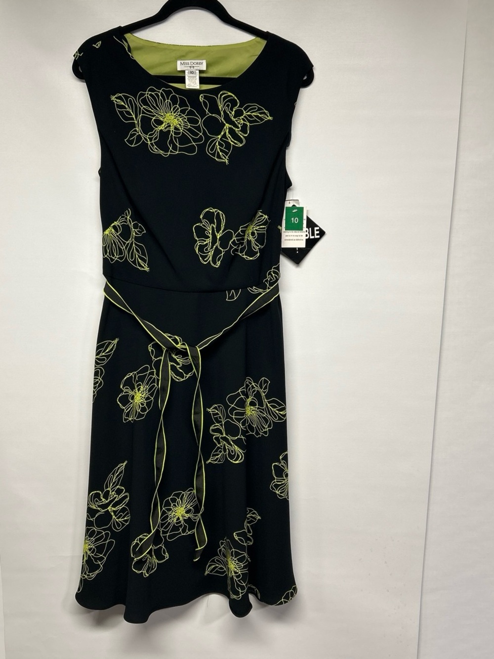 Miss Chievous Black Midi Dress with Lime Floral Sketch